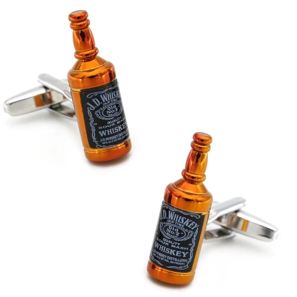 Whiskey Bottle Cufflinks - Silver and Orange
